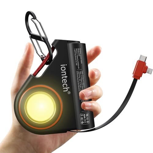 Tragbares Ladegerät mit integriertem Kabel, 5000 mAh Powerbank, USB-C-Schnellladung, PD 22,5 W, externer Akku mit Taschenlampe für iPhone, Android, Handy, VR, Gaming-Headset, Wandern, Radfahren Tragbares Ladegerät mit integriertem Kabel, 5000 mAh Powerbank, USB-C-Schnellladung, PD 22,5 W, externer Akku mit Taschenlampe für iPhone, Android, Handy, VR, Gaming-Headset, Wandern, Radfahren von ion