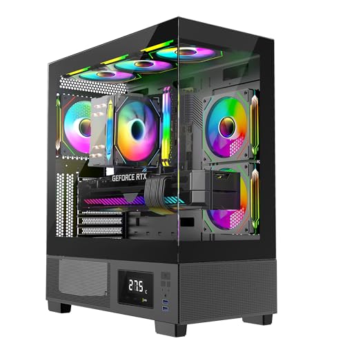 IONZ KZ-V Midi Aether PC-Gaming-Gehäuse ATX gehärtetes Glas mit maximalem Zugriff auf alle Komponenten und eingebautem Temperaturmonitor (Vision Aether ATX, Schwarz) von ionz