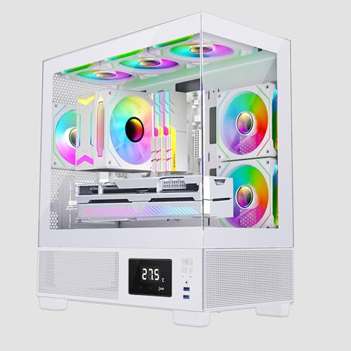 IONZ KZ-V Mini Aether mATX PC-Gaming-Gehäuse, gehärtetes Glas, LED-Temperaturanzeige, inklusive 6 ARGB-Lüfter, Weiß IONZ KZ-V Mini Aether mATX PC-Gaming-Gehäuse, gehärtetes Glas, LED-Temperaturanzeige, inklusive 6 ARGB-Lüfter, Weiß von ionz