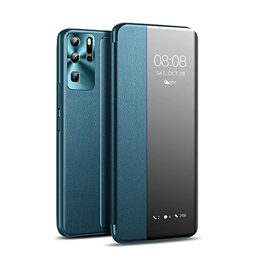 P30 Pro Hülle, 2022 Upgraded Smart View Flip Cover Handyhülle [ Stehende Funktion][Energiesparmodus ][Umfassender Schutz] - Grün von iophi