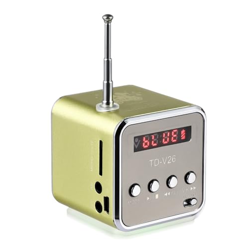 iplusmile Td-V26 Digital Mini Lautsprecher, Tragbare Radios, Mini Stereo mit Fm Mp3 Mp4 Micro Sd/Tf Karte/USB/Disk/Fm, Super Mini Lautsprecher mit 3,5mm Audio-Eingang(Grün) von iplusmile