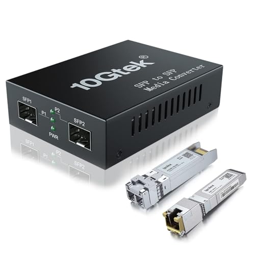 ipolex 10G Ethernet Medienkonverter, 10G Dual SFP+ Port, Glasfaser Medienkonverter vollgepackt mit einem 10GBase-T Transceiver (30m@CAT.6aCAT.7) und einem 10GBase-SR Modul (850-nm, 300m@OM2OM3MMF). von ipolex