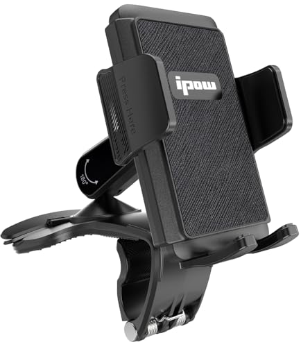 IPOW Kfz-Armaturenbrett-Handy-Clip-Halterung, 360 Grad drehbar, Armaturenbrett-Lenkrad-Handy-Klemmhalterung, kompatibel mit iPhone 15, 14, 13 Pro Max und 4-7 Zoll Smartphones (schwarz) von ipow
