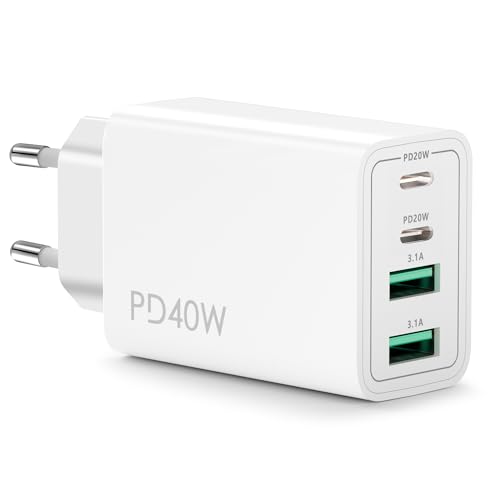 USB C Ladegerät,40W 4 Ports Mehrfach Ladegerät mit USB-C und USB-A,PD Power Adapter Schnellladegerät USB Netzteil für iPhone 16 15 14 13 12 11 Pro Max SE 8,iPad,Pixel,Handy Stecker Ladestecker Charger von ipremium