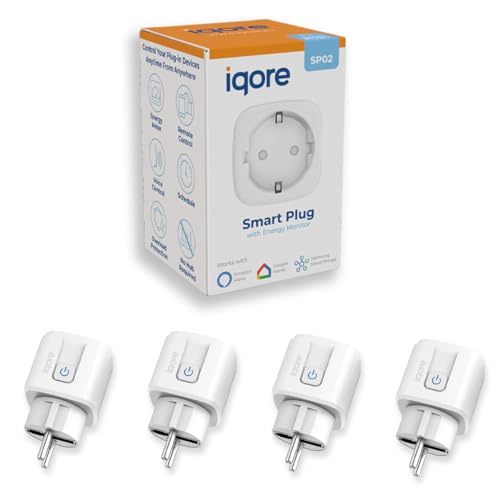 IQORE 4-pack WLAN Smart Steckdose mit Strommessung 16A, Smart Home Steckdose kompatibel mit Alexa/Google Home, Stromverbrauch Messen, Sprachsteuerung, SmartLife APP Fernsteuerung, 2,4GHz funksteckdose von iqore