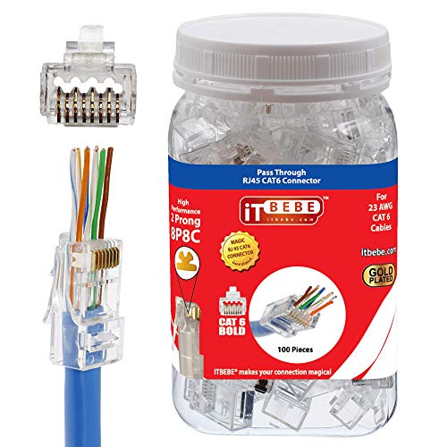 ITBEBE vergoldeter RJ45 CAT6 Bold 100 Stück Enddurchlass Stecker für 23 AWG Kabel von itbebe.com