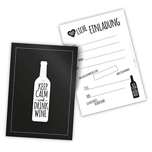 itenga 12 x Postkarte Einladung Keep calm and drink wine Grillparty BBQ DIN A6 von itenga