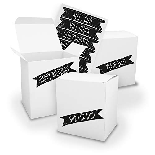 itenga 3x Geschenkboxen Schachteln aus Karton XL großer Würfel + Aufkleber Sticker (Würfel weiß Stickerbogen Alles Gute) von itenga