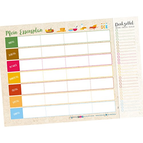 itenga Essensplan Food Planner Meal Planner DIN A4 Block 50 Seiten Wochenplan Einkaufszettel (DIN A4 Essensplan) von itenga