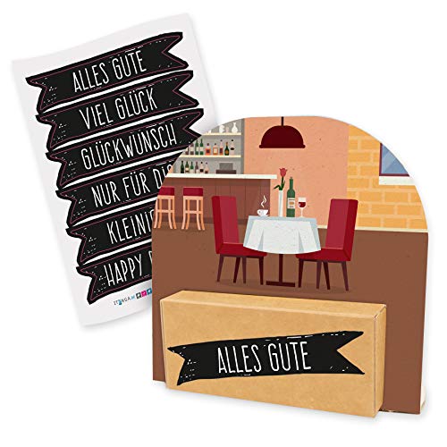 itenga Geldgeschenk oder Gutschein Verpackung Geschenkaufsteller Motiv/Anlass Restaurant Essen Restaurantgutschein mit Stickerbogen aus Karton 12x11,5cm von itenga