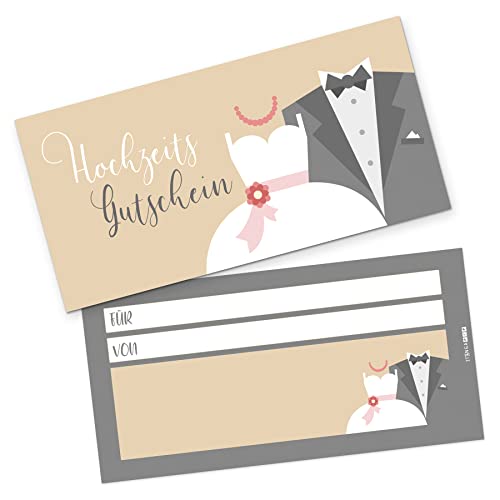 itenga Geschenkgutschein Geschenkkarte zum Ausfüllen I Motiv Hochzeit Hochzeitspaar Gutschein I 21,0 x 10,5 cm I Karte zum Ausfüllen von itenga