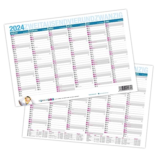 itenga Jahresplaner Kalender 2024 Tafelkalender Wandkalender klein DIN A5 stabile Ausführung - beidseitig bedruckt jede Seite 6 Monate von itenga