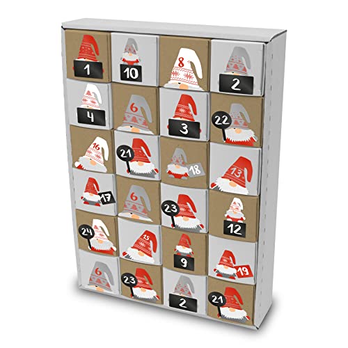 itenga SET Adventskalender zum Füllen Würfel 6,5cm + Sticker Zahlen Wichtelbande Freiform + Würfel (weiß, braun) von itenga