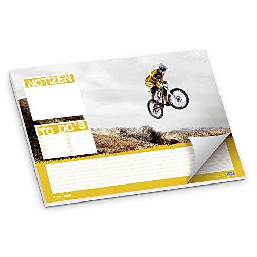 itenga Schreibtischunterlage Downhill Fahrrad für Kinder und Erwachsene I 50 Blatt, DIN A3 I ideal für Büro oder Schule I als Organizer, Wochenplaner oder Tagesplaner von itenga