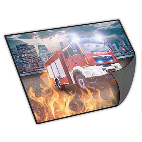 itenga Schreibtischunterlage Feuerwehr abwischbar rutschfest glatt 40x53cm Kunststoff Schreibunterlage mit Feuerwehrauto von itenga