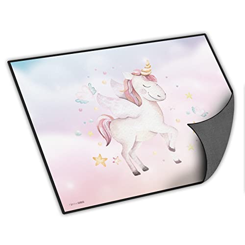 itenga Schreibtischunterlage Motiv Einhorn abwischbar rutschfest glatt 40x53cm Kunststoff Schreibunterlage für Kinder von itenga
