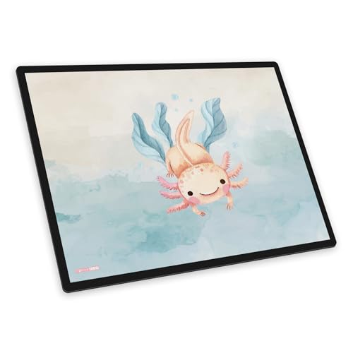 itenga Schreibtischunterlage mit Motiv abwischbar rutschfest glatt 40x53cm Schreibunterlage für Kinder und Erwachsene (Axolotl Wasserfarben) von itenga