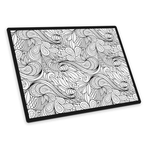 itenga Schreibtischunterlage mit Motiv abwischbar rutschfest glatt 40x53cm Schreibunterlage für Kinder und Erwachsene (Line Art Schwarz Weiss) von itenga