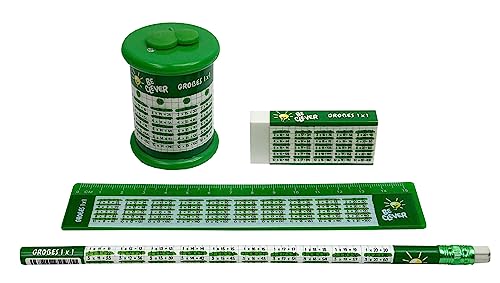 itsisa Schreibset Dunkelgrün Spickzettel Mathematik GROSSES 1x1 mit Doppel Spitzer, Bleistift, Radiergummi, Lineal - Schule, Einschulung, Schultüte von itsisa