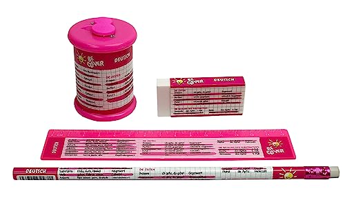 itsisa Schreibset Pink Spickzettel DEUTSCH mit Doppel Spitzer, Bleistift, Radiergummi, Lineal - Schule, Einschulung, Schultüte von itsisa