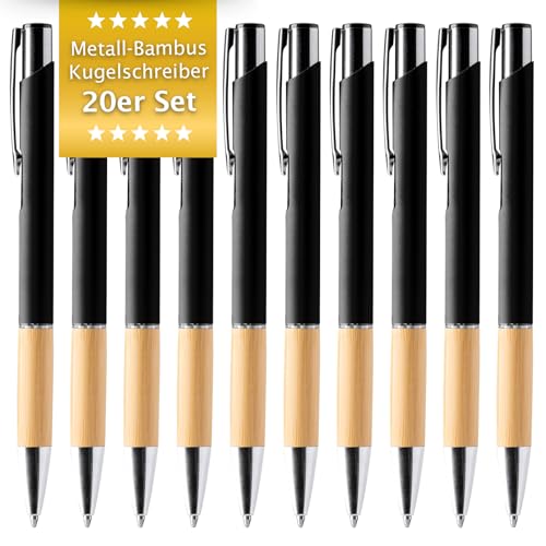 Metall Kugelschreiber mit Bambus I Set 20 Stück, blaue Tinte I Robust & hochwertig I Schwarzer Kuli I Angenehmes Schreiben Metall Kugelschreiber mit Bambus I Set 20 Stück, blaue Tinte I Robust & hochwertig I Schwarzer Kuli I Angenehmes Schreiben von iulias Freude schenken!