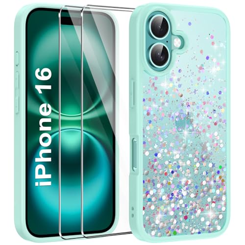ivencase Glitzer Handyhülle Kompatibel mit iPhone 16 Hülle, Klar Silikon Case+2 Stück Schutzfolie, Transparent Pailletten Kratzfest Hülle Weich TPU Stoßfeste Schutzhülle iPhone 16 - Grün ivencase Glitzer Handyhülle Kompatibel mit iPhone 16 Hülle, Klar Silikon Case+2 Stück Schutzfolie, Transparent Pailletten Kratzfest Hülle Weich TPU Stoßfeste Schutzhülle iPhone 16 - Grün von ivencase