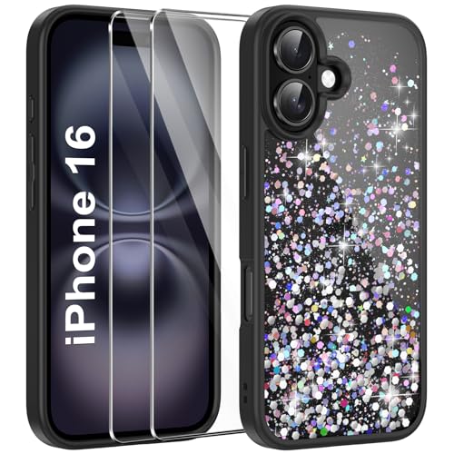 ivencase Glitzer Handyhülle Kompatibel mit iPhone 16 Hülle, Klar Silikon Case+2 Stück Schutzfolie, Transparent Pailletten Kratzfest Hülle Weich TPU Stoßfeste Schutzhülle iPhone 16 - Schwarz ivencase Glitzer Handyhülle Kompatibel mit iPhone 16 Hülle, Klar Silikon Case+2 Stück Schutzfolie, Transparent Pailletten Kratzfest Hülle Weich TPU Stoßfeste Schutzhülle iPhone 16 - Schwarz von ivencase