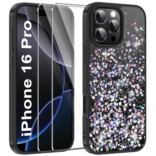 ivencase Glitzer Handyhülle Kompatibel mit iPhone 16 Pro Hülle, Klar Silikon Case+2 Stück Schutzfolie, Transparent Pailletten Kratzfest Hülle Weich TPU Stoßfeste Schutzhülle iPhone 16 Pro - Schwarz ivencase Glitzer Handyhülle Kompatibel mit iPhone 16 Pro Hülle, Klar Silikon Case+2 Stück Schutzfolie, Transparent Pailletten Kratzfest Hülle Weich TPU Stoßfeste Schutzhülle iPhone 16 Pro - Schwarz von ivencase