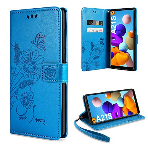 ivencase Handyhülle Kompatibel mit Galaxy A21s Hülle Flip Lederhülle, Handyhülle Book Case PU Leder Tasche Case und Magnet Kartenfach Schutzhülle (Blau) von ivencase