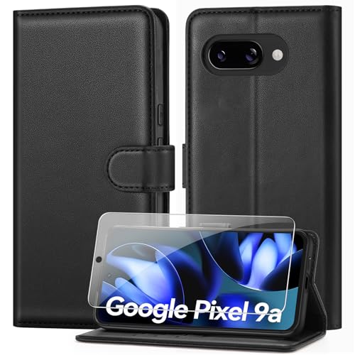 ivencase Handyhülle Kompatibel mit Google Pixel 9a Hülle und Schutzfolie, Premium PU Schutzhülle [RFID-Blockierung] [Kartenfach] [Magnetverschluss] [Standfunktion] Flip Wallet Case, Schwarz von ivencase