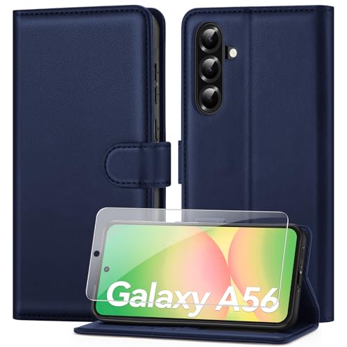 ivencase Handyhülle Kompatibel mit Samsung Galaxy A56 5G Hülle und Schutzfolie, Premium PU Schutzhülle [RFID-Blockierung] [Kartenfach] [Magnetverschluss] [Standfunktion] Flip Wallet Case, Blau von ivencase