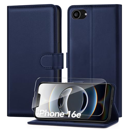 ivencase Handyhülle Kompatibel mit iPhone 16e Hülle und Schutzfolie, Premium PU Schutzhülle [RFID-Blockierung] [Kartenfach] [Magnetverschluss] [Standfunktion] Flip Wallet Case, Blau von ivencase