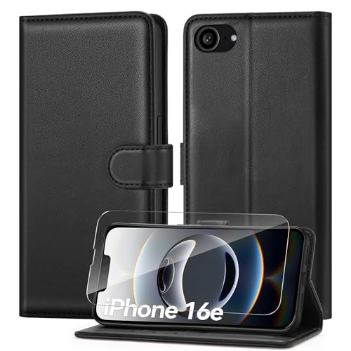 ivencase Handyhülle Kompatibel mit iPhone 16e Hülle und Schutzfolie, Premium PU Schutzhülle [RFID-Blockierung] [Kartenfach] [Magnetverschluss] [Standfunktion] Flip Wallet Case, Schwarz von ivencase