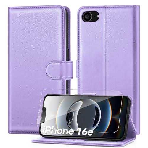 ivencase Handyhülle Kompatibel mit iPhone 16e Hülle und Schutzfolie, Premium PU Schutzhülle [RFID-Blockierung] [Kartenfach] [Magnetverschluss] [Standfunktion] Flip Wallet Case,Hellviolett von ivencase