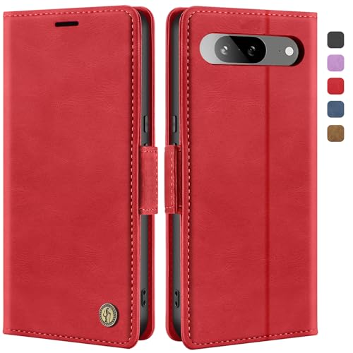 ivencase Handyhülle für Google Pixel 8a Hülle, Premium Leder Brieftasche [Klappbar Ständer Kartenfach] Wallet Schutzhülle für Google Pixel 8a Flip Case Tasche-Rot von ivencase