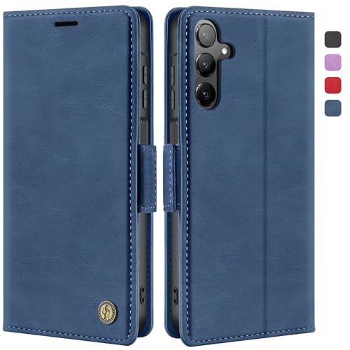 ivencase Handyhülle für Samsung Galaxy A15 Hülle mit Schutzfolie, Premium Leder Brieftasche [Klappbar Ständer Kartenfach] Wallet Schutzhülle für Samsung A15 5G Flip Case Tasche-Blau von ivencase