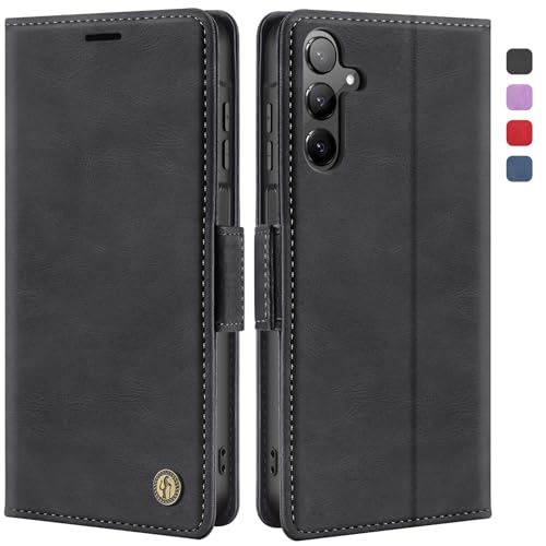 ivencase Handyhülle für Samsung Galaxy A15 5G Hülle mit Schutzfolie, Premium Leder Brieftasche [Klappbar Ständer Kartenfach] Wallet Schutzhülle für Samsung A15 Flip Case Tasche-Schwarz von ivencase