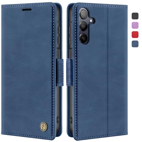 ivencase Handyhülle für Samsung Galaxy A25 5G Hülle mit Schutzfolie, Stoßfest [Kartenfach Klappbar Standfunktion] Flip Wallet Cover Lederhülle Case für Samsung A25 5G Hüll,Blau von ivencase