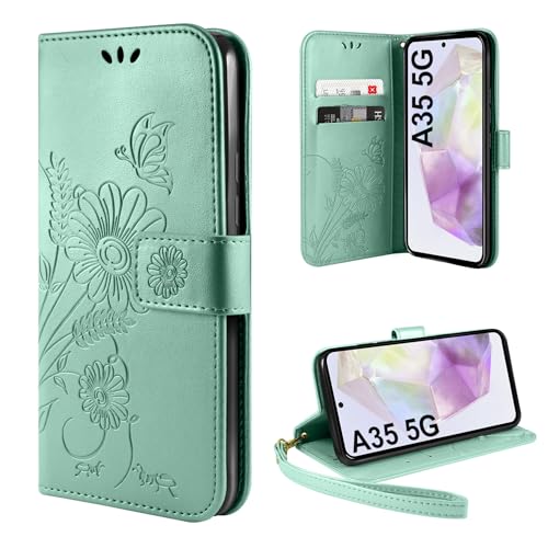 ivencase Handyhülle für Samsung Galaxy A35 5G Hülle, Flip Lederhülle Tasche Case Magnet Kartenfach Schutzhülle für Samsung Galaxy A35 (Hellgrün) von ivencase