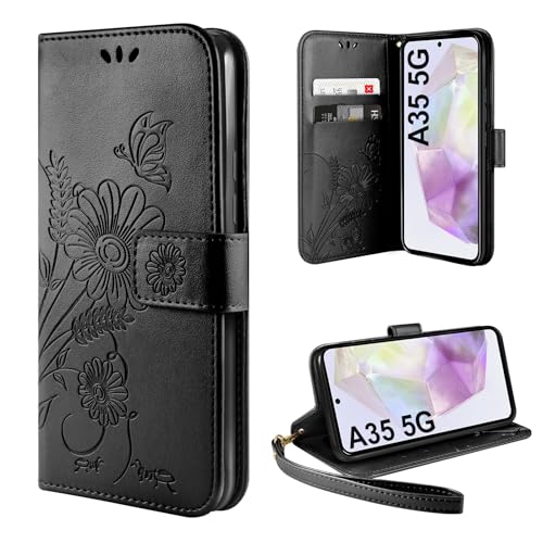 ivencase Handyhülle für Samsung Galaxy A35 5G Hülle, Flip Lederhülle Tasche Case Magnet Kartenfach Schutzhülle für Samsung Galaxy A35 (Schwarz) von ivencase