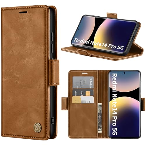 ivencase Handyhülle für Xiaomi Redmi Note 14 Pro 5G Hülle, Stoßfest [Kartenfach Klappbar Standfunktion] Flip Wallet Cover Lederhülle Case für Xiaomi Redmi Note 14 Pro Braun von ivencase