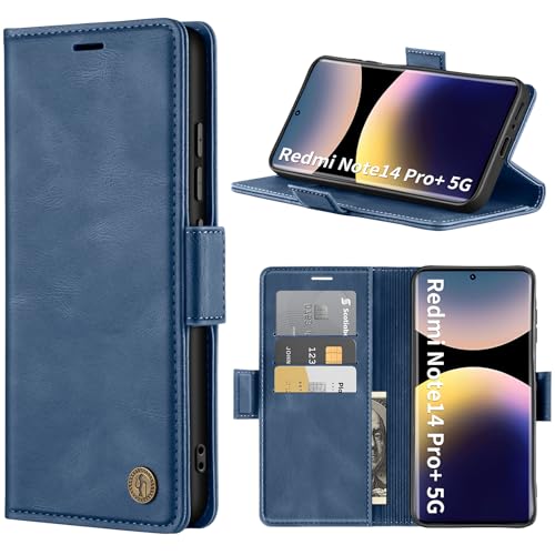 ivencase Handyhülle für Xiaomi Redmi Note 14 Pro Plus 5G Hülle, Stoßfest [Kartenfach Klappbar Standfunktion] Flip Wallet Cover Lederhülle Case für Xiaomi Redmi Note 14 Pro Plus Blau von ivencase