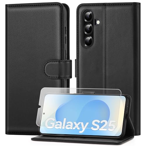 ivencase Kompatibel mit Samsung Galaxy S25 5G Handyhülle mit 1 Displayschutzfolie, [RFID-Blockierung] PU Leder Flip Wallet Case mit Kartenfächern Ständer Magnetische Abdeckung für Samsung S25 von ivencase