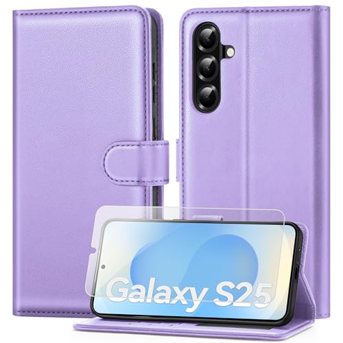 ivencase Kompatibel mit Samsung Galaxy S25 5G Handyhülle mit 1 Displayschutzfolie, [RFID-Blockierung] PU Leder Flip Wallet Case mit Kartenfächern Ständer Magnetische Abdeckung für Samsung S25 von ivencase
