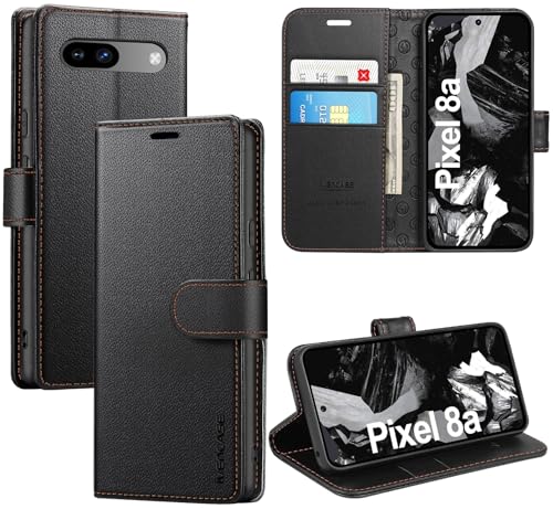 ivencase LederHülle für Google Pixel 8A Hülle, Premium PU Schutzhülle Flip mit Tasche Brieftasche Magnetverschluss handyhülle für Google Pixel 8A - Schwarz von ivencase