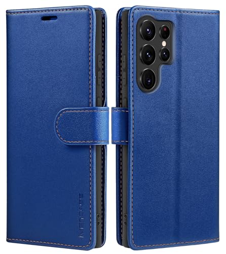 ivencase LederHülle für Samsung Galaxy S23 Ultra Hülle, Premium PU Schutzhülle Flip mit Tasche Brieftasche Magnetverschluss handyhülle für Samsung S23 Ultra Hülle - (Blau) von ivencase