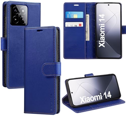 ivencase LederHülle für Xiaomi 14 Hülle, Premium PU Schutzhülle Flip mit Tasche Brieftasche Magnetverschluss handyhülle für Xiaomi MI 14 - Blau von ivencase