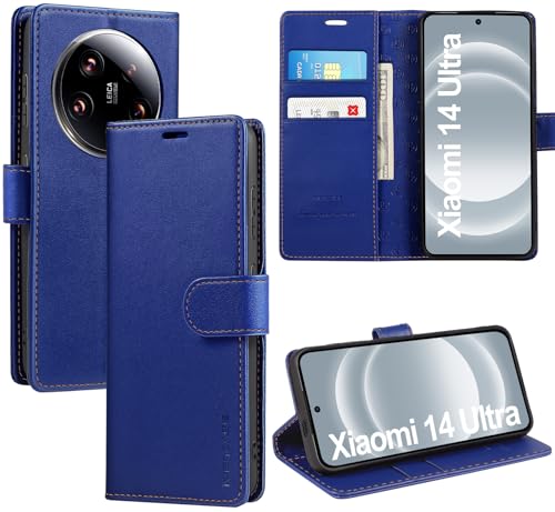 ivencase LederHülle für Xiaomi 14 Ultra Hülle, Premium PU Schutzhülle Flip mit Tasche Brieftasche Magnetverschluss handyhülle für Xiaomi MI 14 Ultra - Blau von ivencase