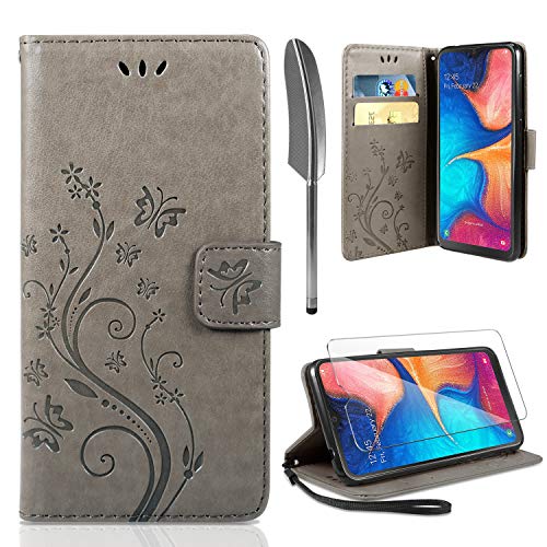 ivencase Lederhülle Kompatibel mit Samsung Galaxy A20e Hülle und Schutzfolie, Wallet Case Handyhülle PU Leder Tasche Case Kartensteckplätzen Kompatibel mit Samsung Galaxy A20e (Grau) von ivencase