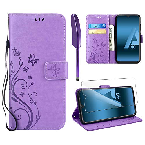 ivencase Lederhülle Kompatibel mit Samsung Galaxy A20e Hülle und Schutzfolie, Wallet Case Handyhülle PU Leder Tasche Case Kartensteckplätzen Kompatibel mit Samsung Galaxy A20e (Hellviolett) von ivencase